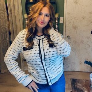Women’s 100% Cotton Tweed Knit Cardigan Sweater| Black & White| Classy| NWT